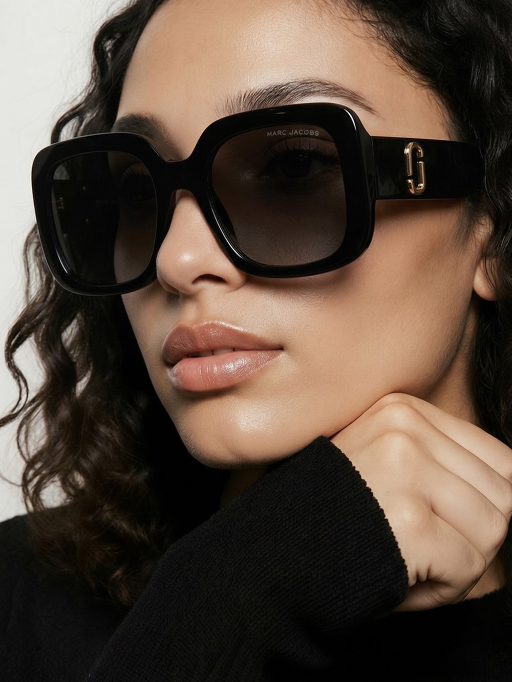 Marc Jacobs Black Square Sunglasses with Gold Accents